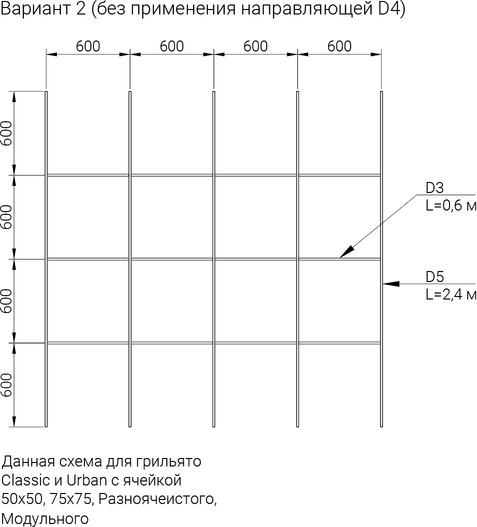 Схема монтажа грильято (без D4)